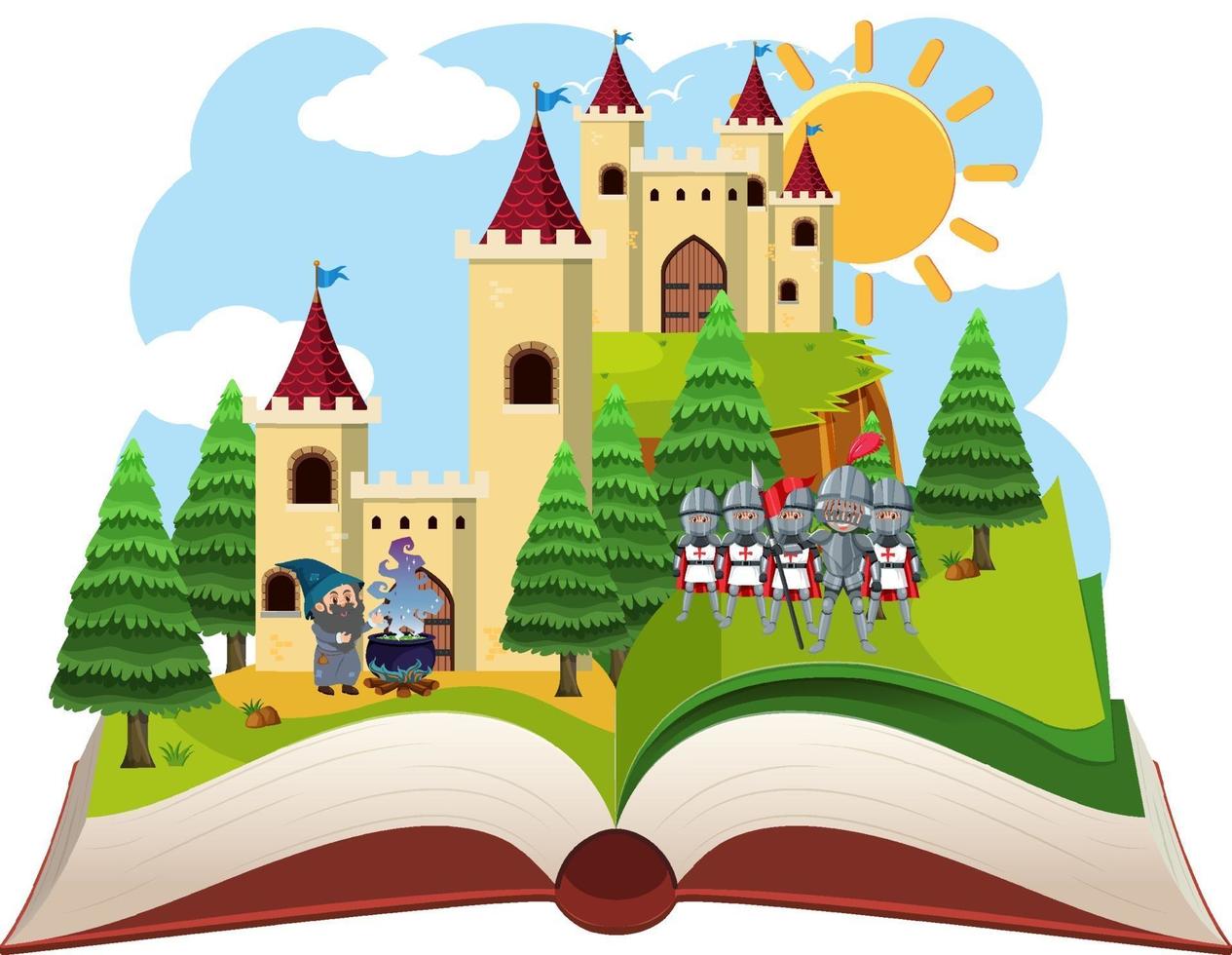 Medieval open book theme vector