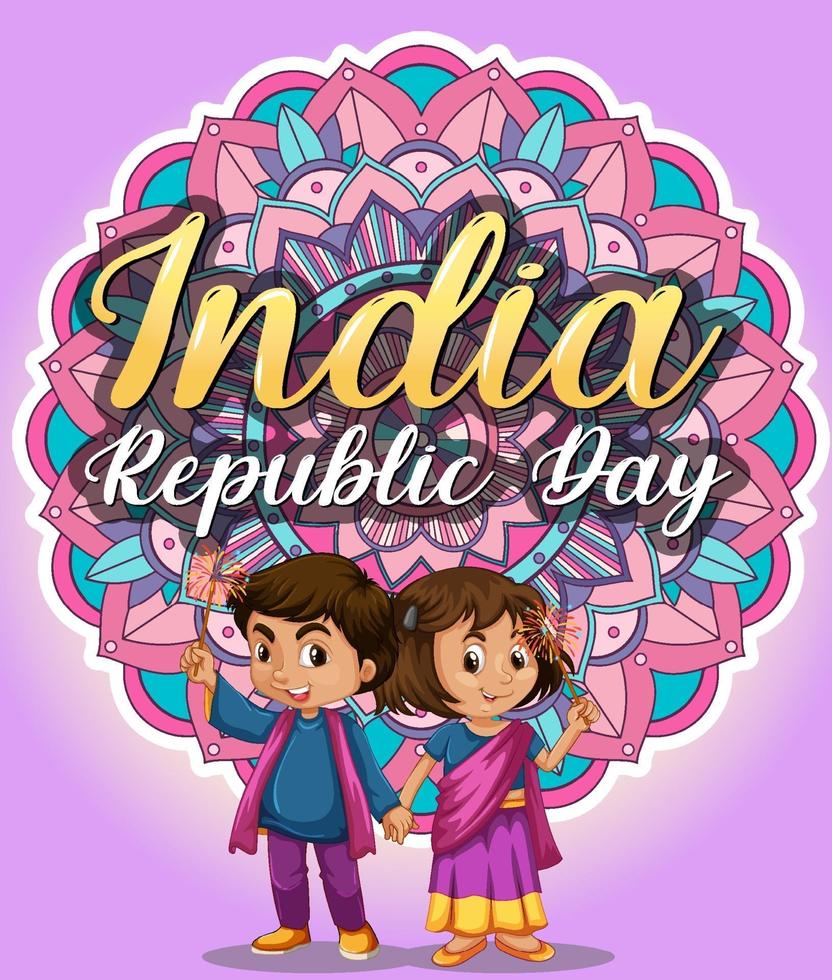 banner del día de la república de india con personajes infantiles vector