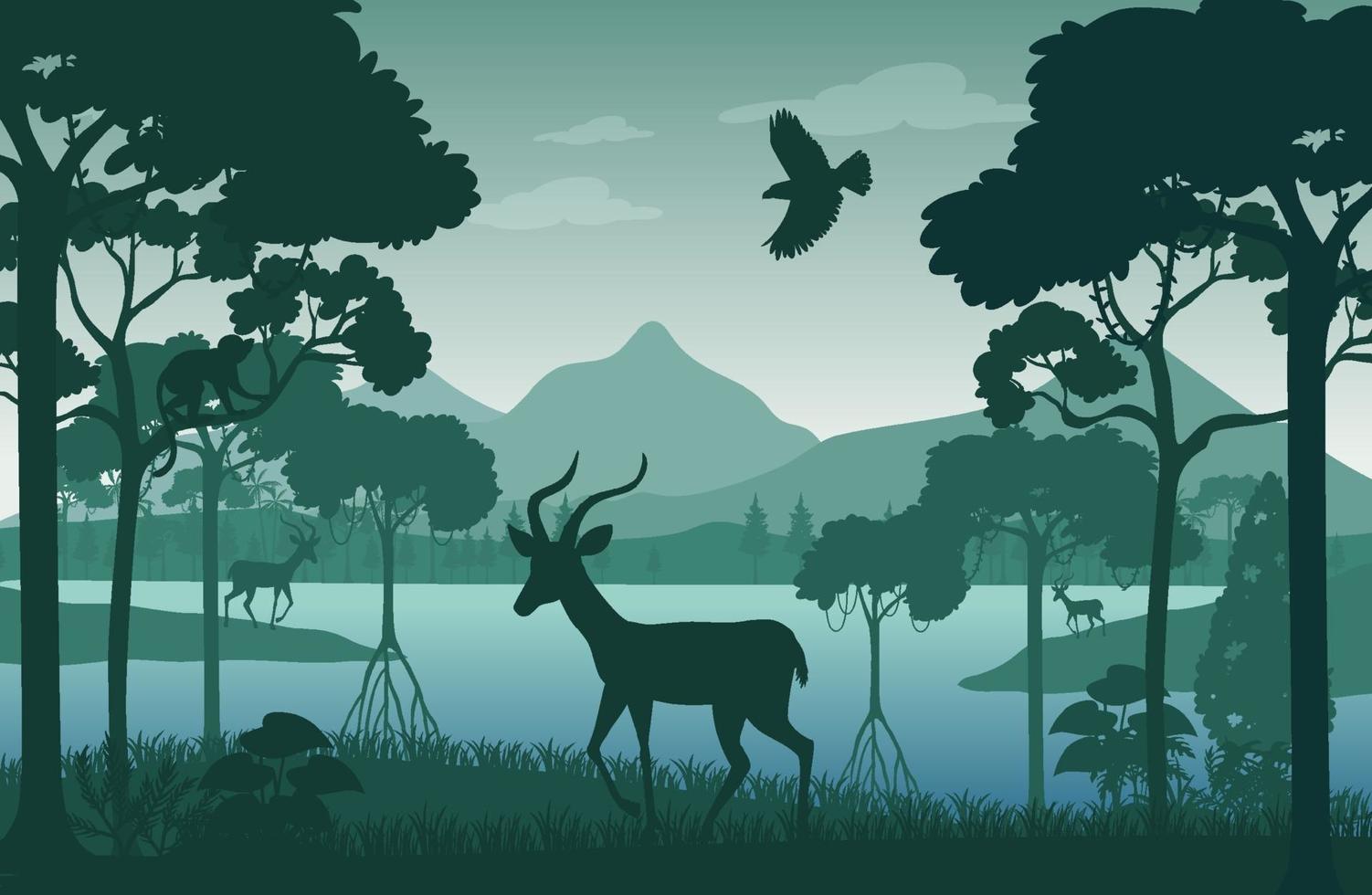 Silhouette forest landscape background vector