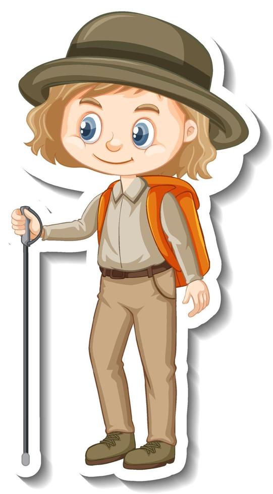 chica en traje de safari pegatina de personaje de dibujos animados vector