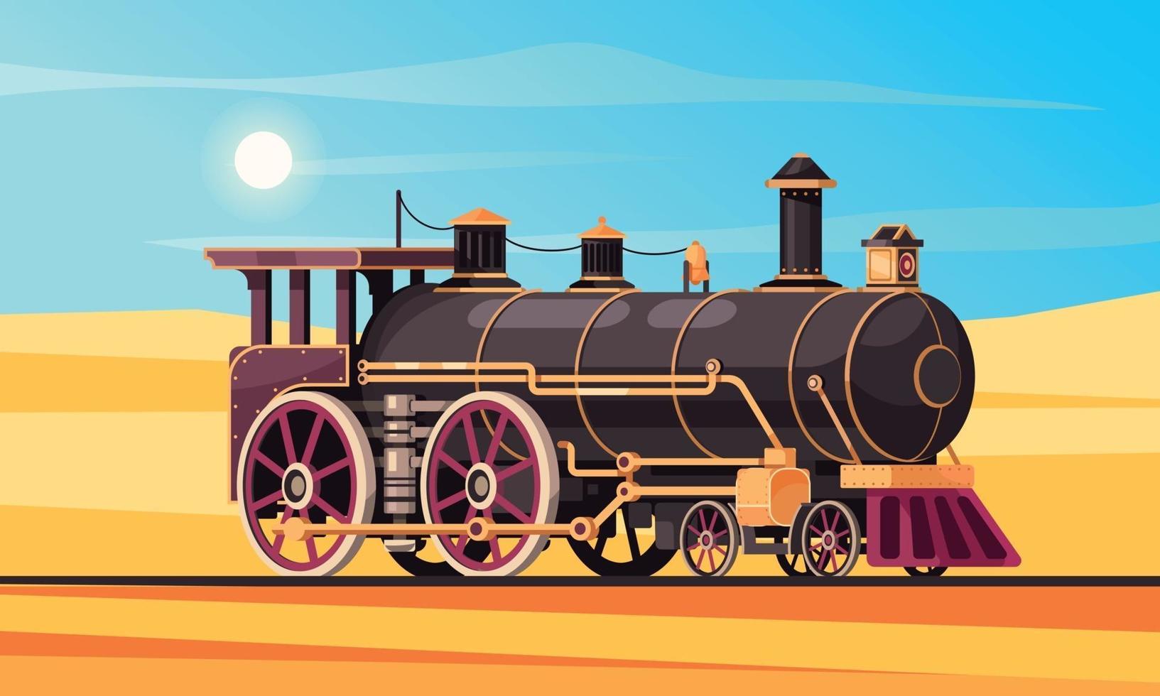 Steam Locomotive Desert Composition vector