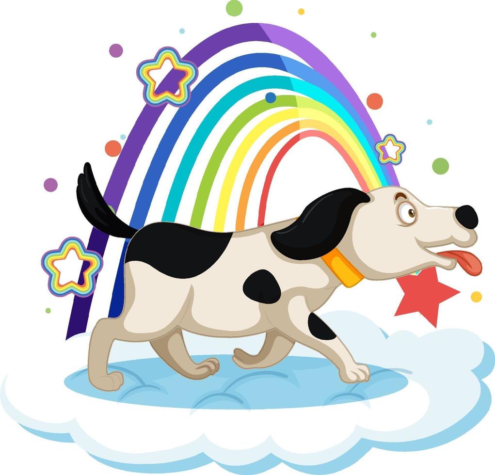 Cute dog on the cloud with rainbow vector