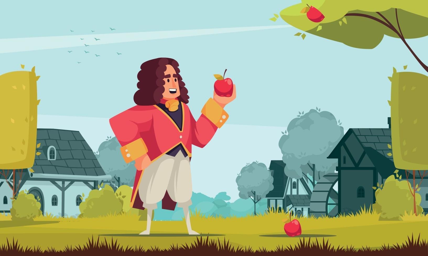 newton con composición de manzana vector