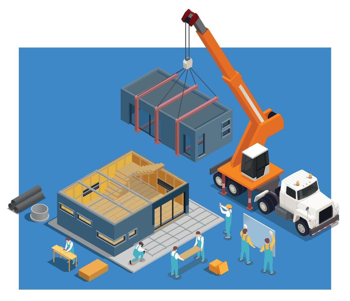 composición de construcción de camiones modulares vector