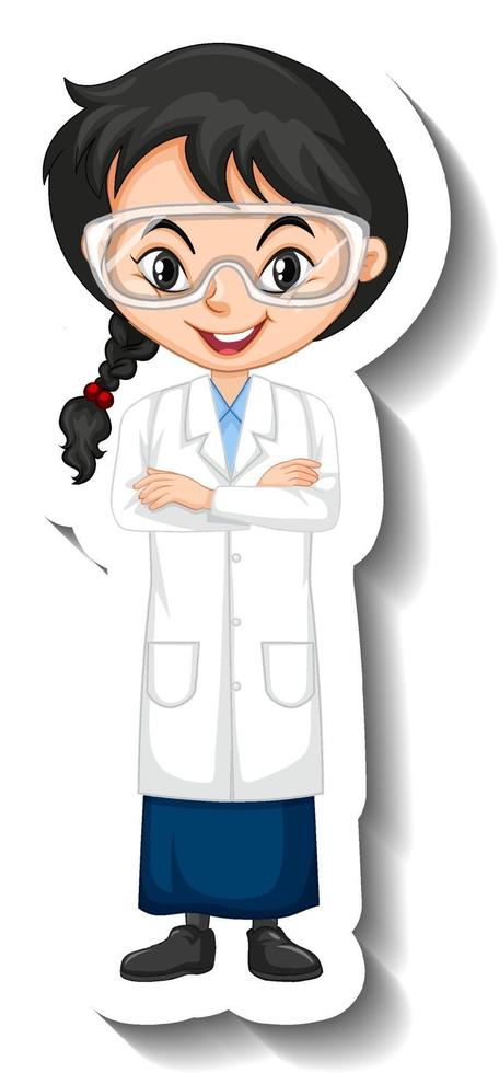 Cartoon character sticker with a girl in science gown vector