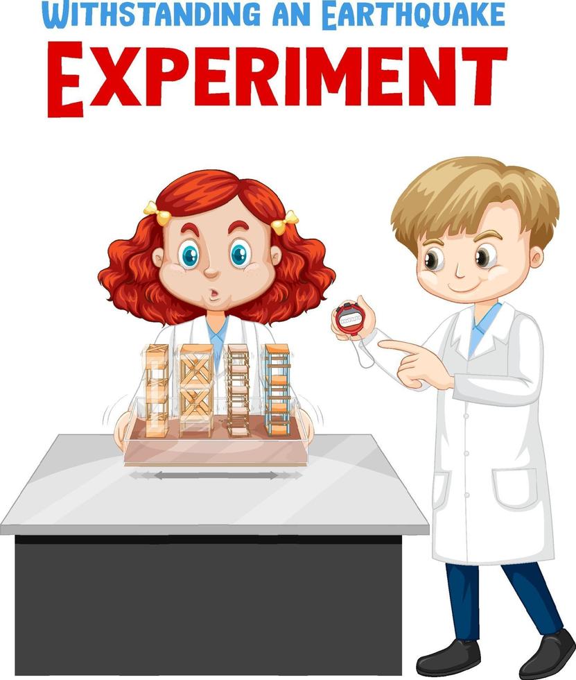 Withstanding earthquake experiment with scientist kids character vector