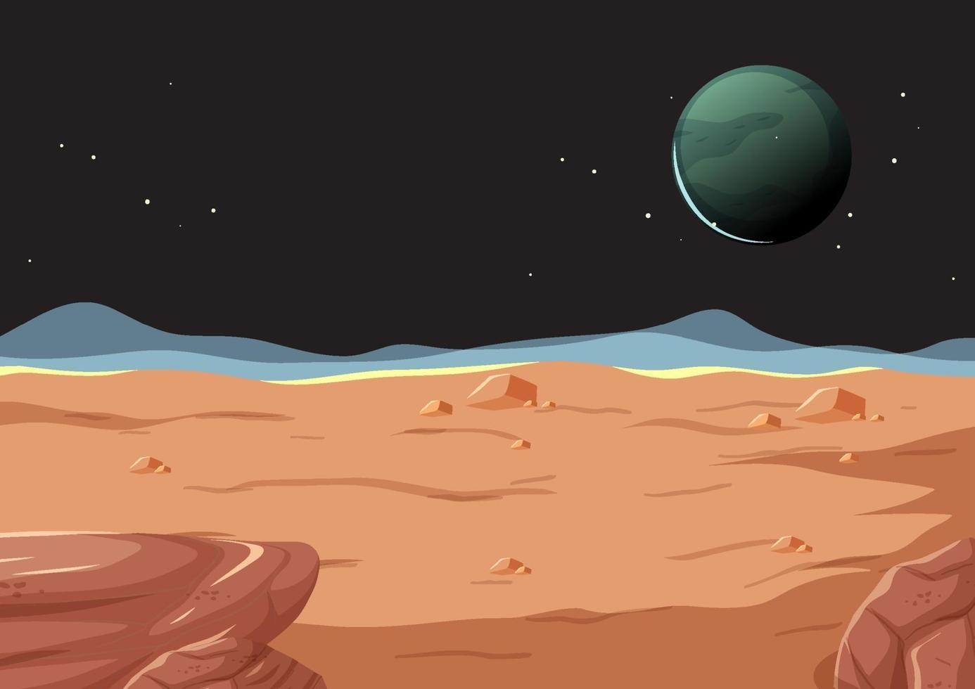 Outer space surface landscape with planet vector