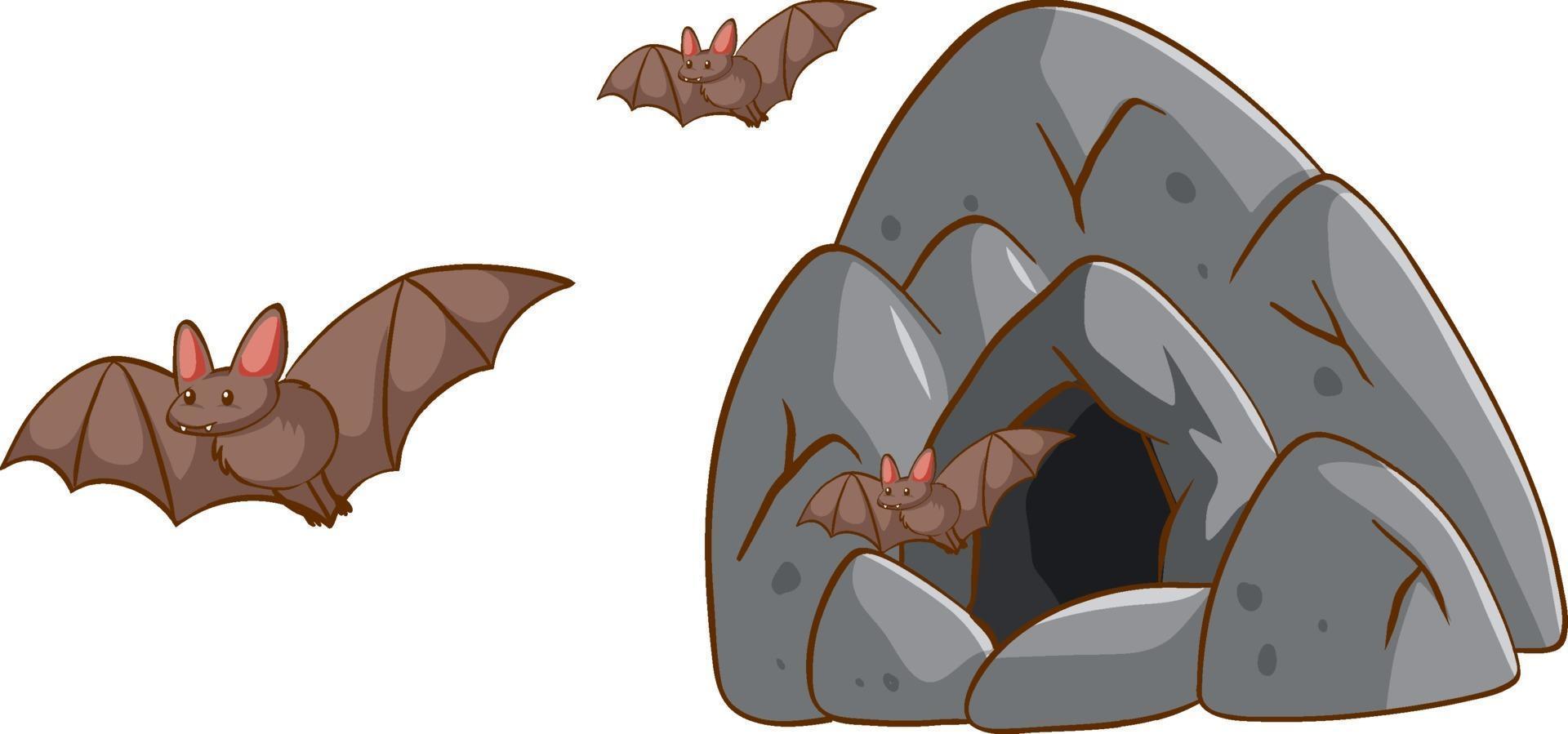 Bats flying out of the cave on white background vector