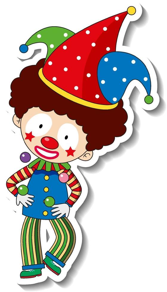 Sticker template with happy clown cartoon character vector