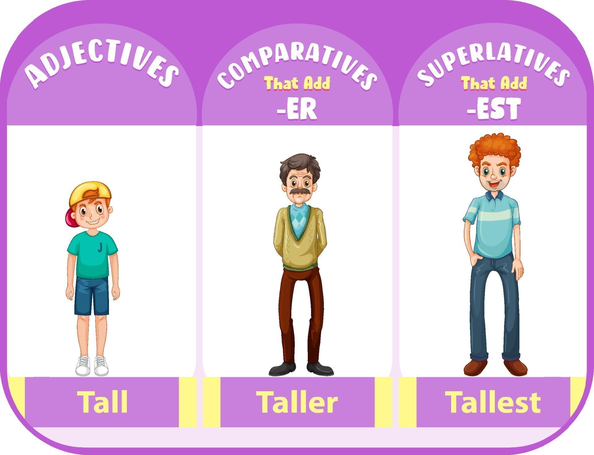 Comparative and Superlative Adjectives for word tall 3422386 Vector Art