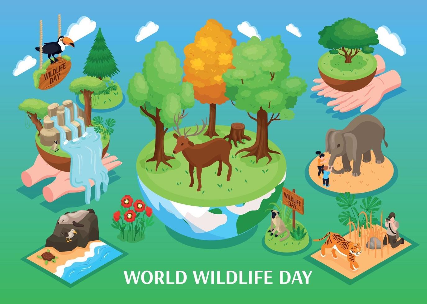 fondo isométrico del día mundial de la vida silvestre vector