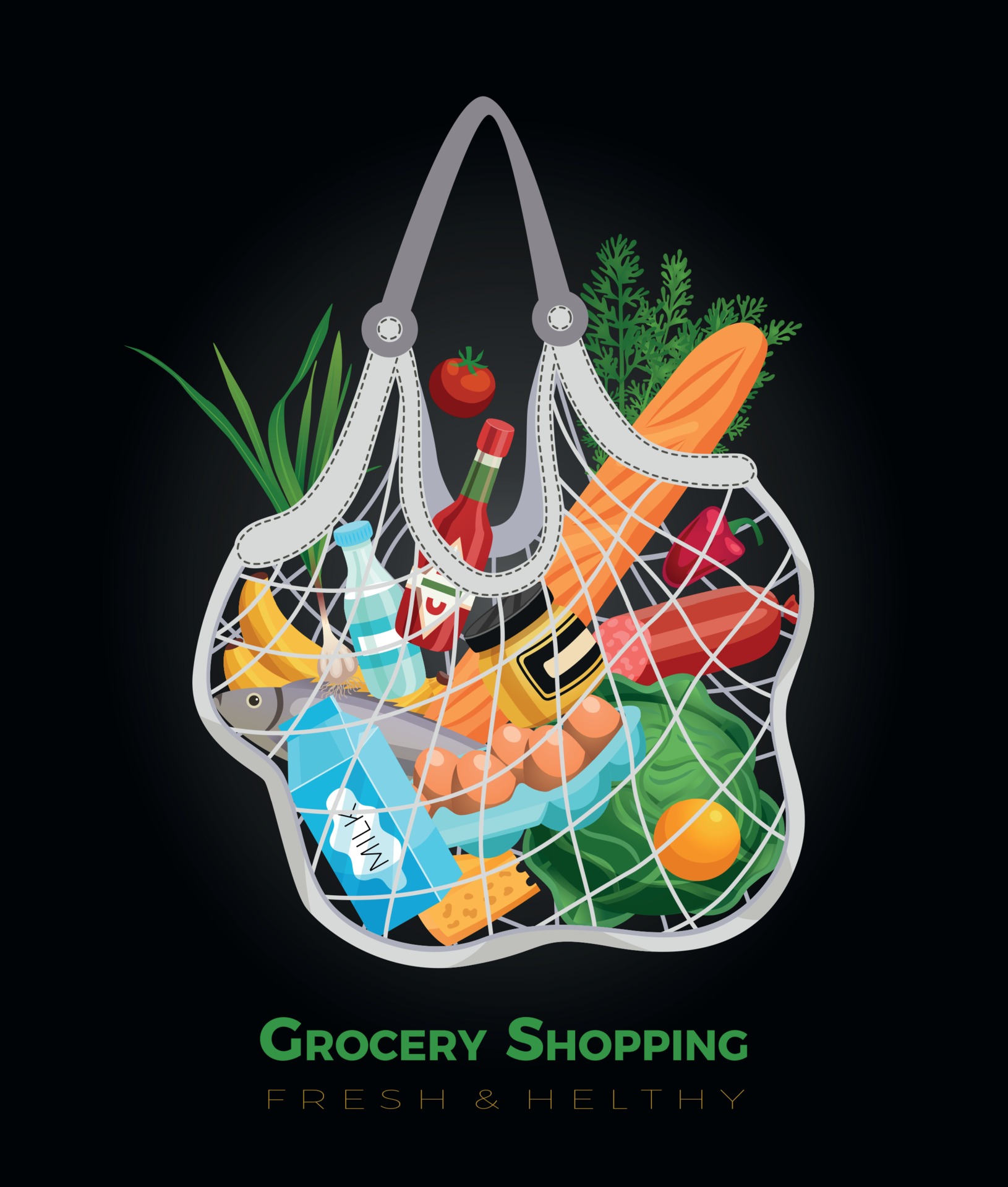 String Bag Grocery Composition 3422457 Vector Art at Vecteezy