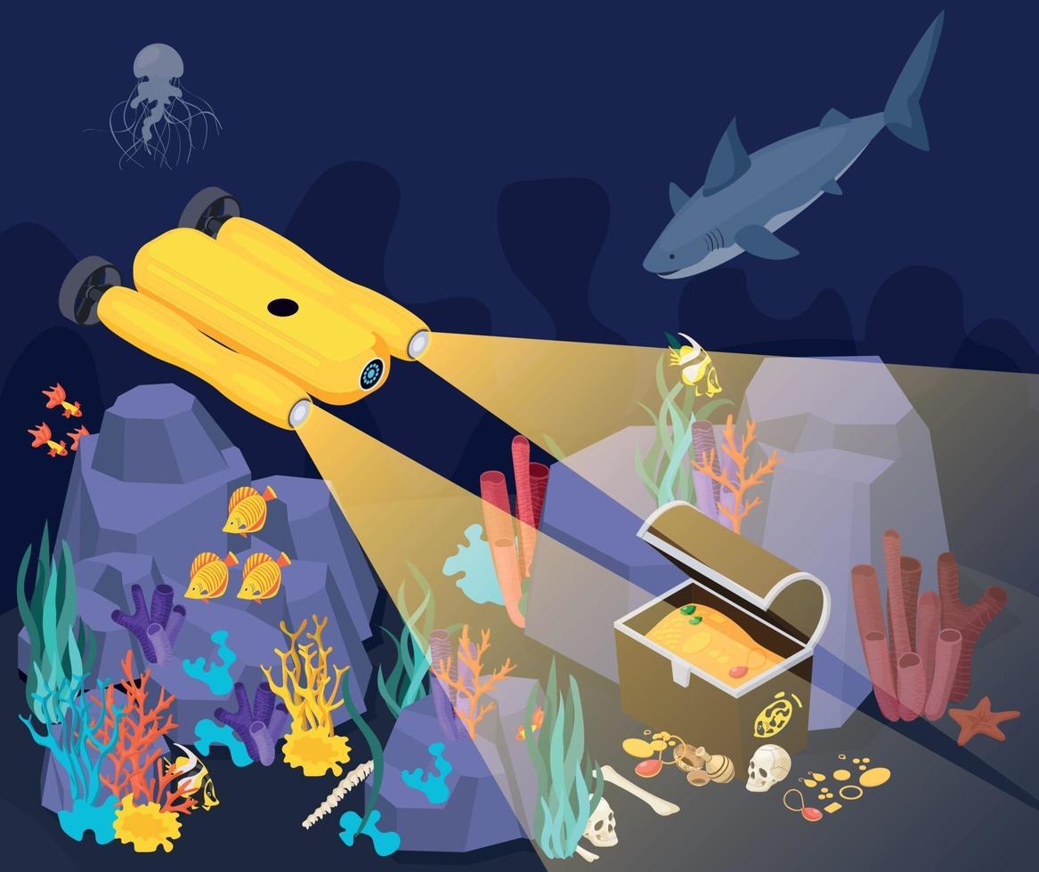 Underwater Vehicles Machines Isometric Composition vector