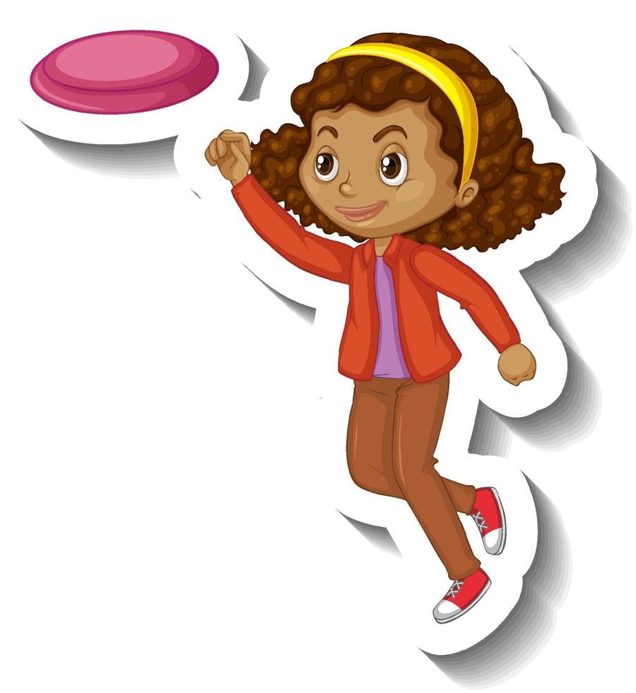 A girl catching plate cartoon character sticker vector