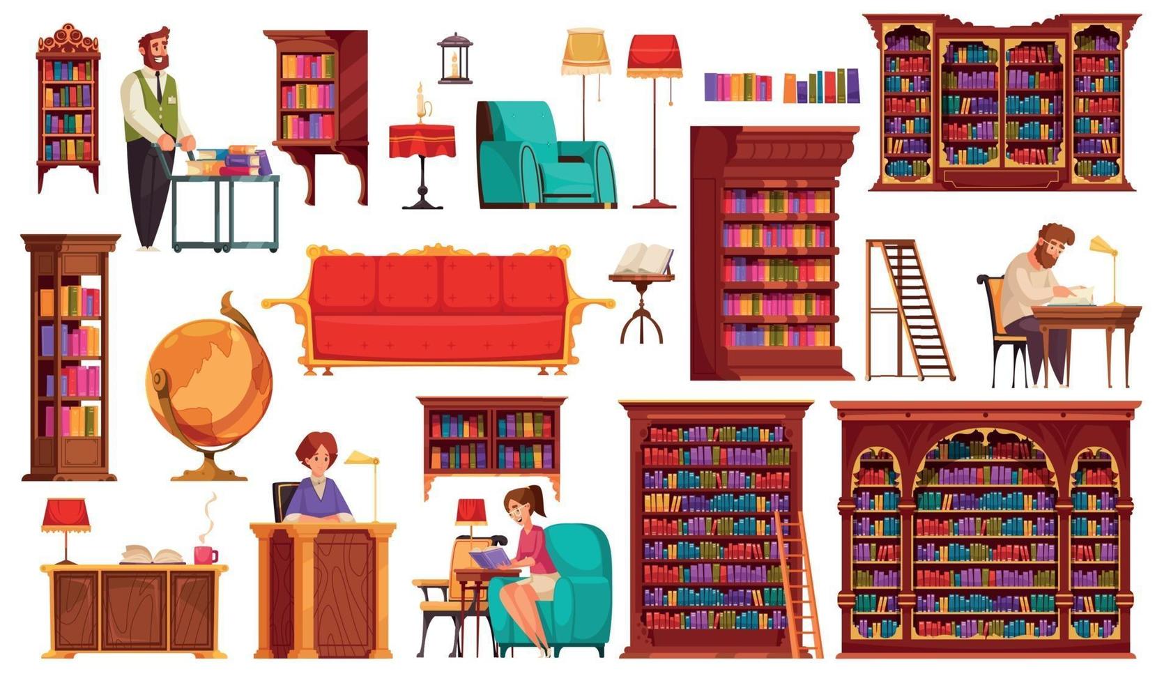 Old Library Interior Set vector