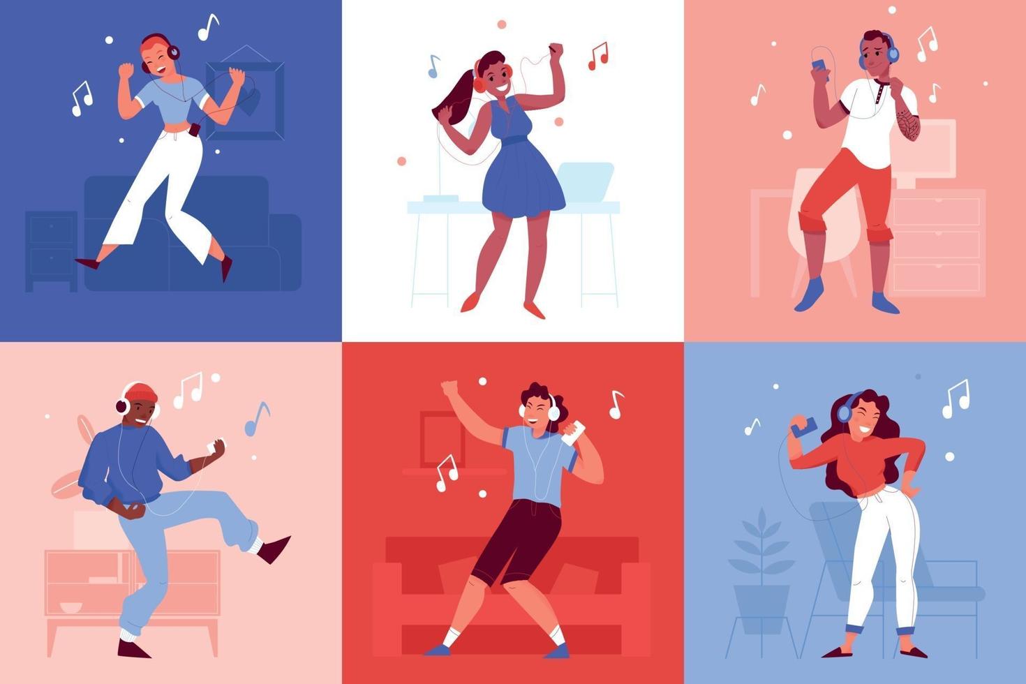 Dancing People With Headphones Design Concept vector