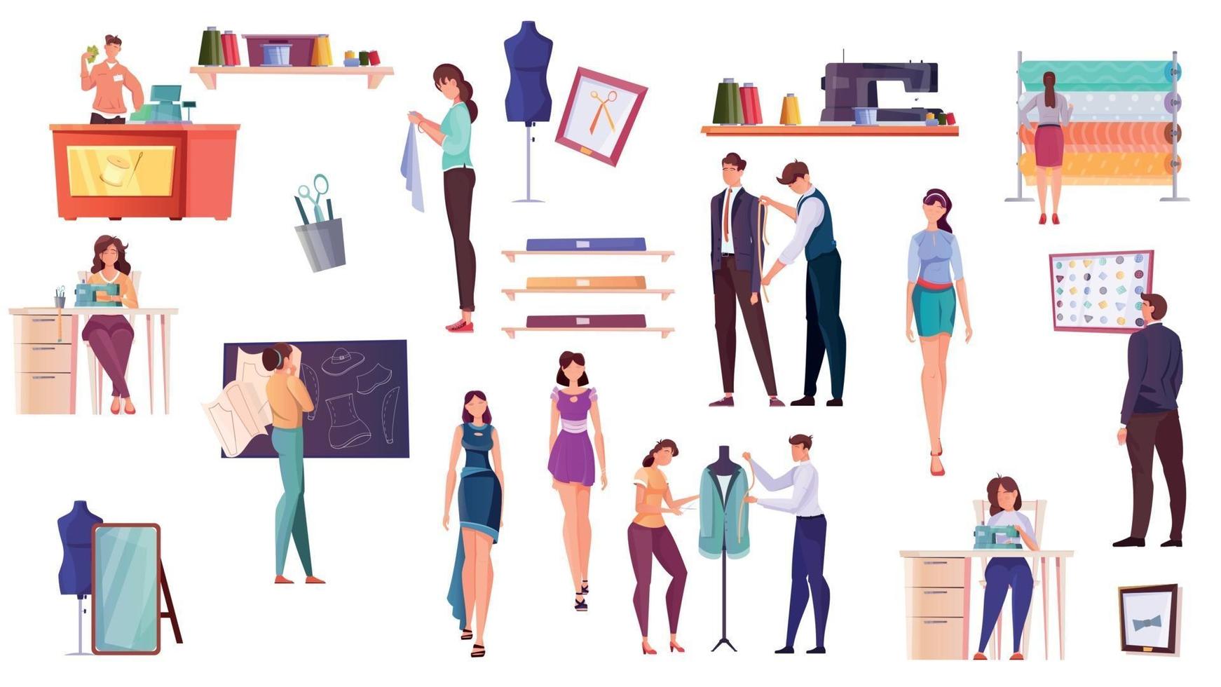 Tailoring Flat Icons Set vector