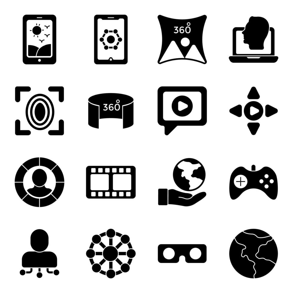 Pack of Virtual Reality and Hardware Solid Icons vector