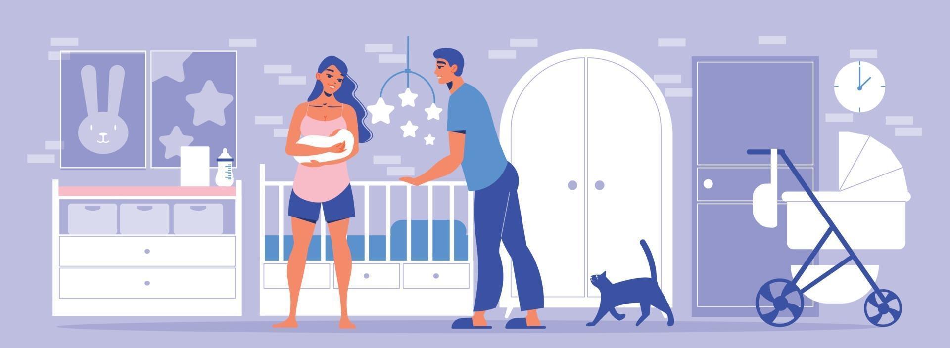 Couple in the baby room vector