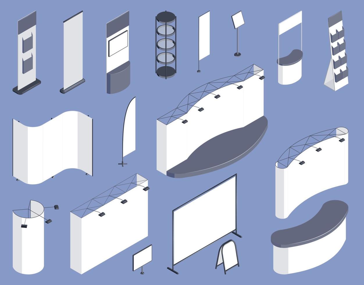 Expo Stand Template Isometric Set vector