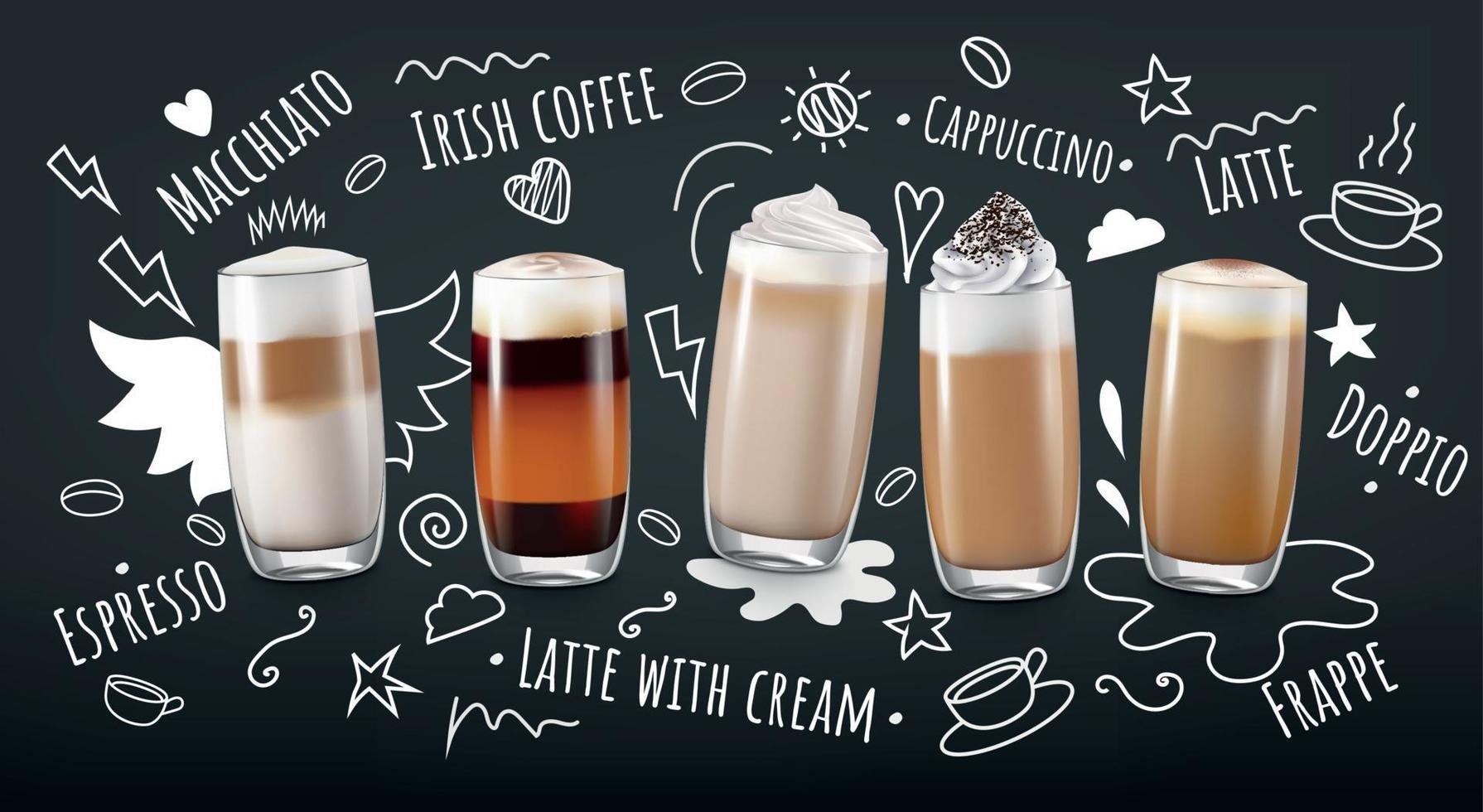 concepto realista de bebidas de café vector