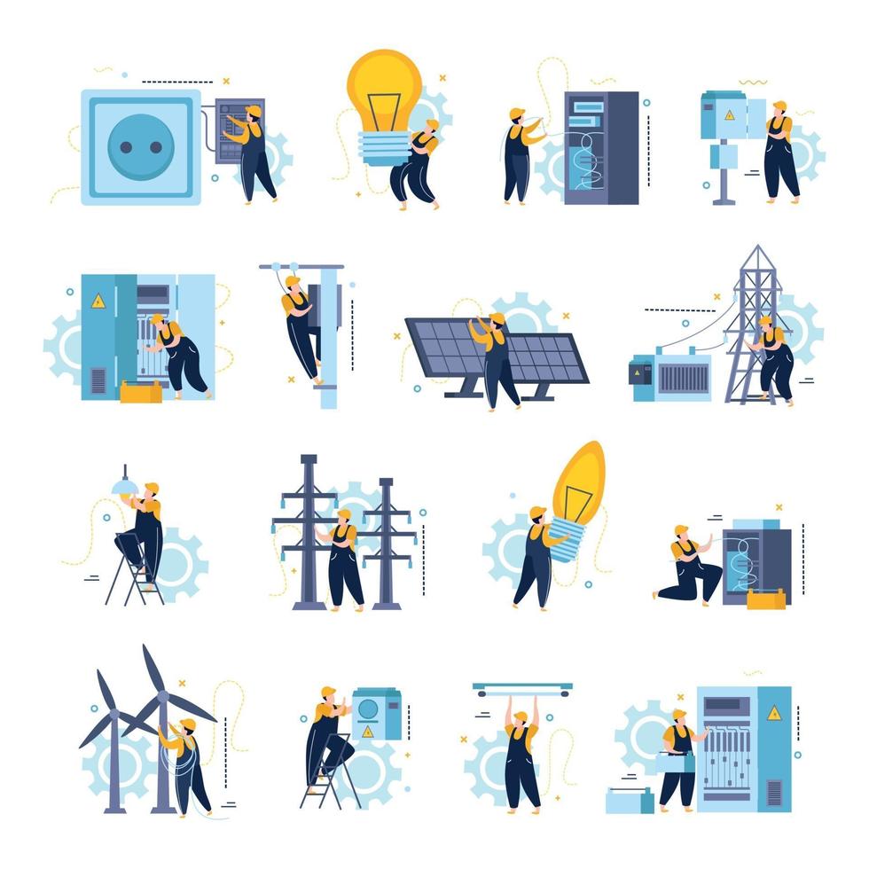 Electricity Lighting Flat Icons vector