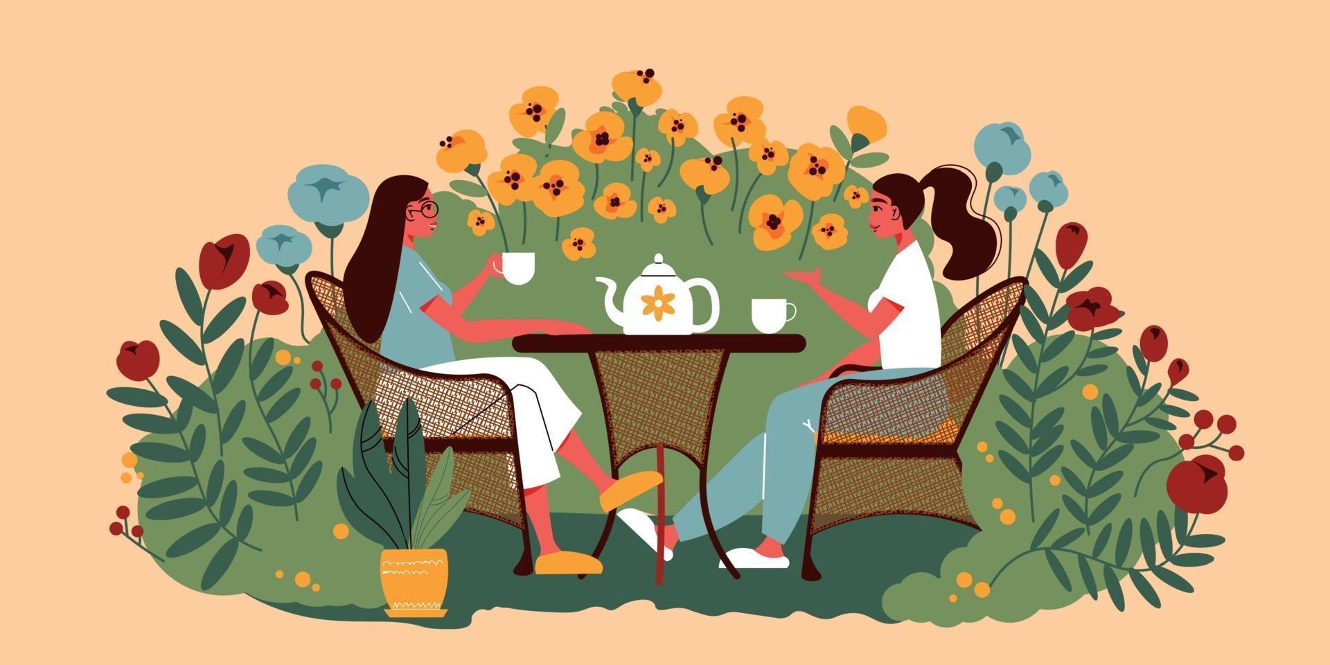 Garden Tea Drinking Composition vector