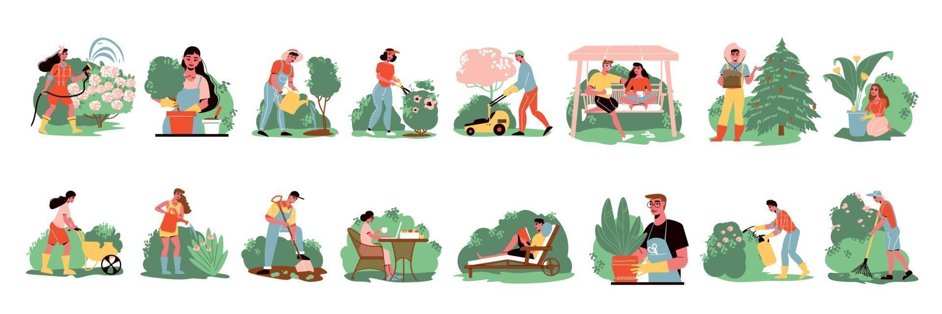 Gardening People Icon Set vector