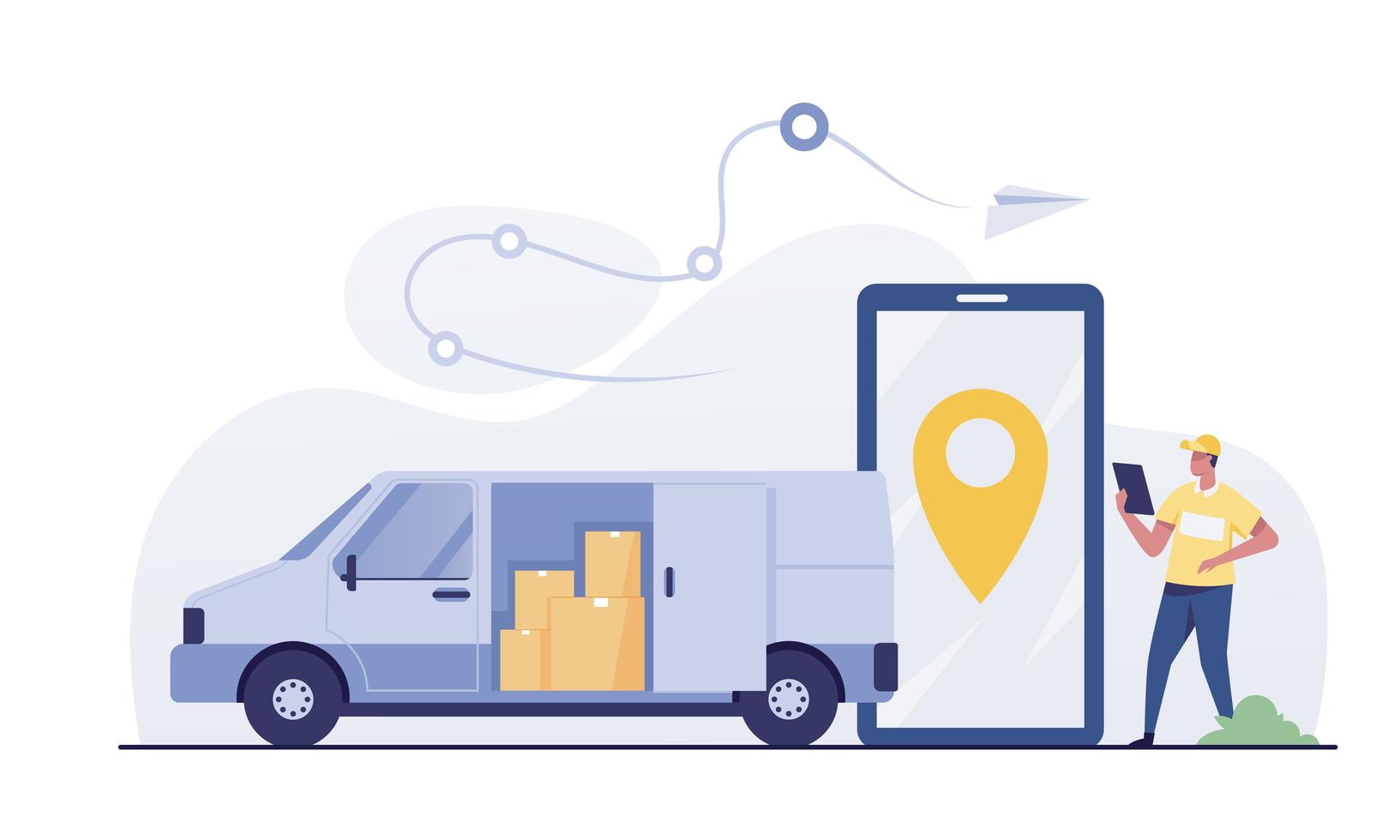 Fast delivery service by van. vector