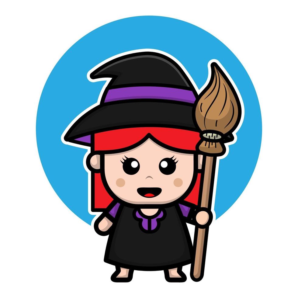 Cute witch cartoon character illustration. vector