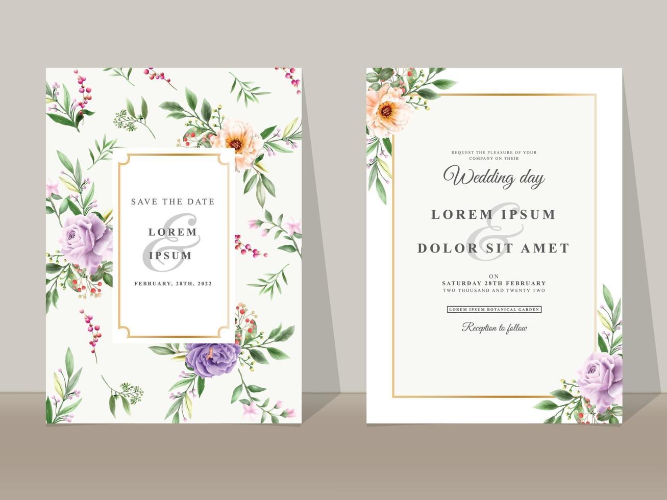 plantilla de invitaciones de boda dibujada a mano floral romántico vector