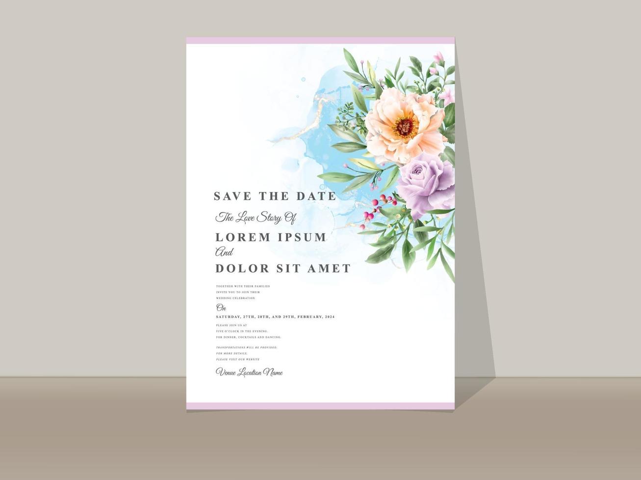 romantic floral hand drawn wedding invitations template vector