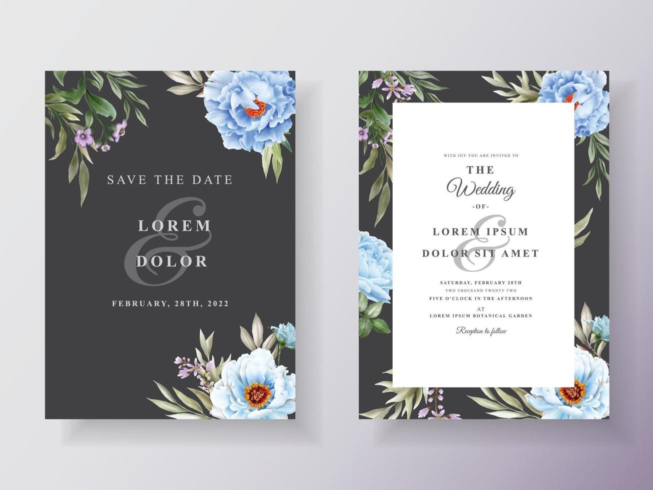 plantilla de invitaciones de boda dibujada a mano floral romántico vector