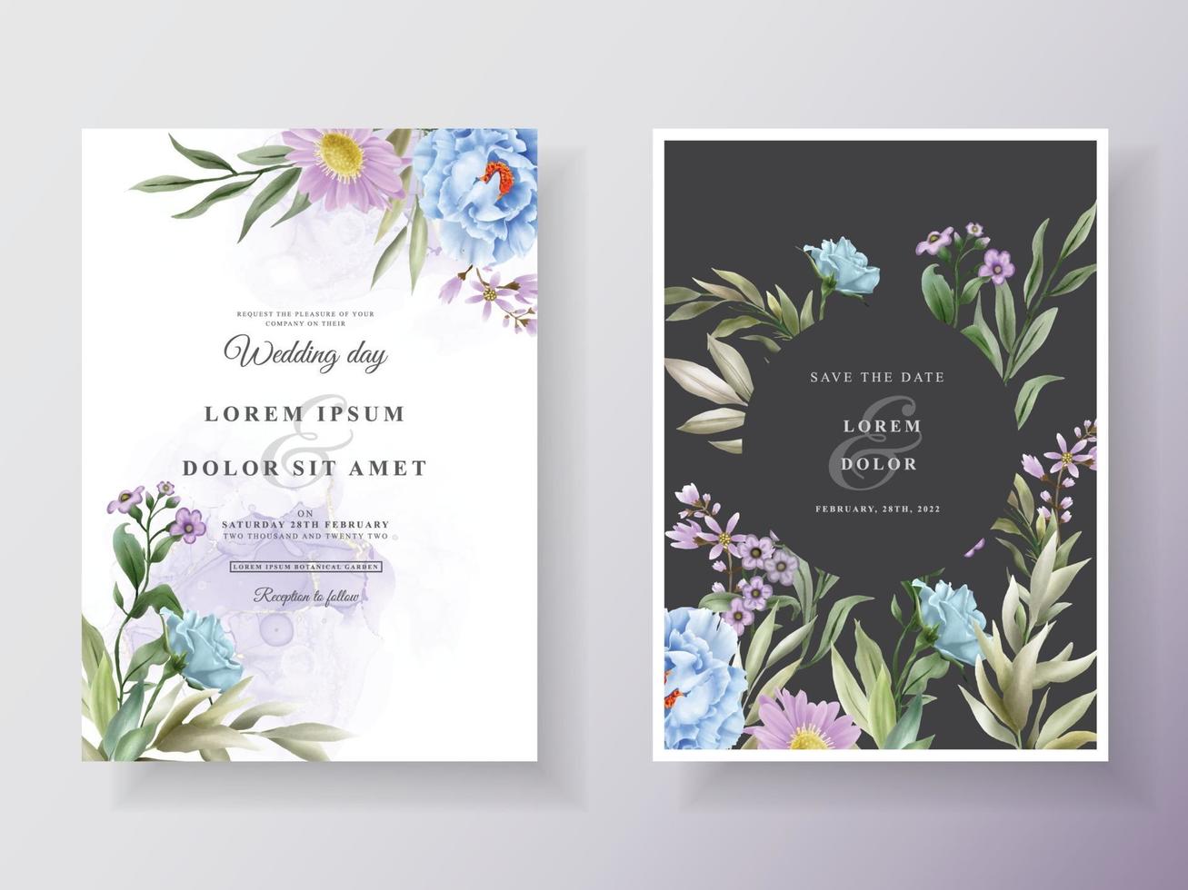 plantilla de invitaciones de boda dibujada a mano floral romántico vector