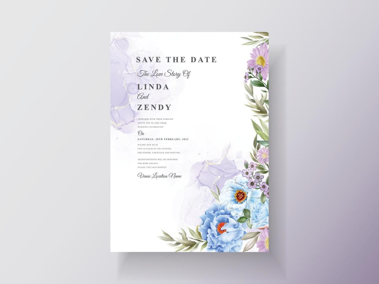 plantilla de invitaciones de boda dibujada a mano floral romántico vector