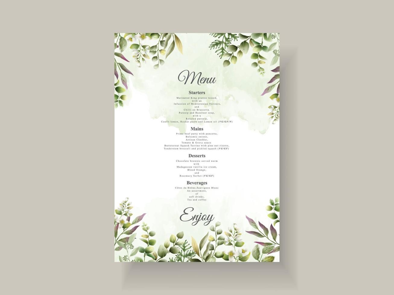 Greenery floral hand drawn wedding invitation template vector