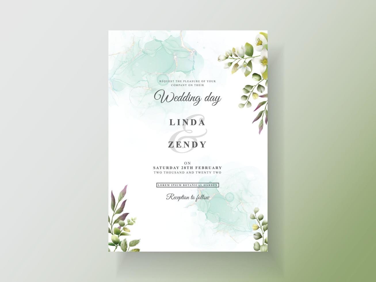 plantilla de invitación de boda dibujada a mano floral verde vector