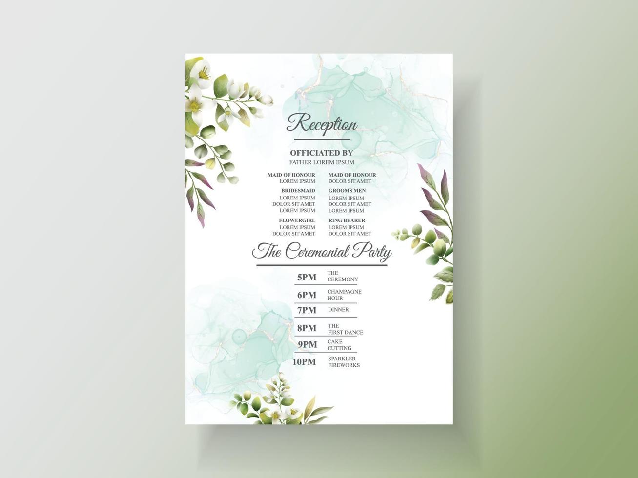 Greenery floral hand drawn wedding invitation template vector
