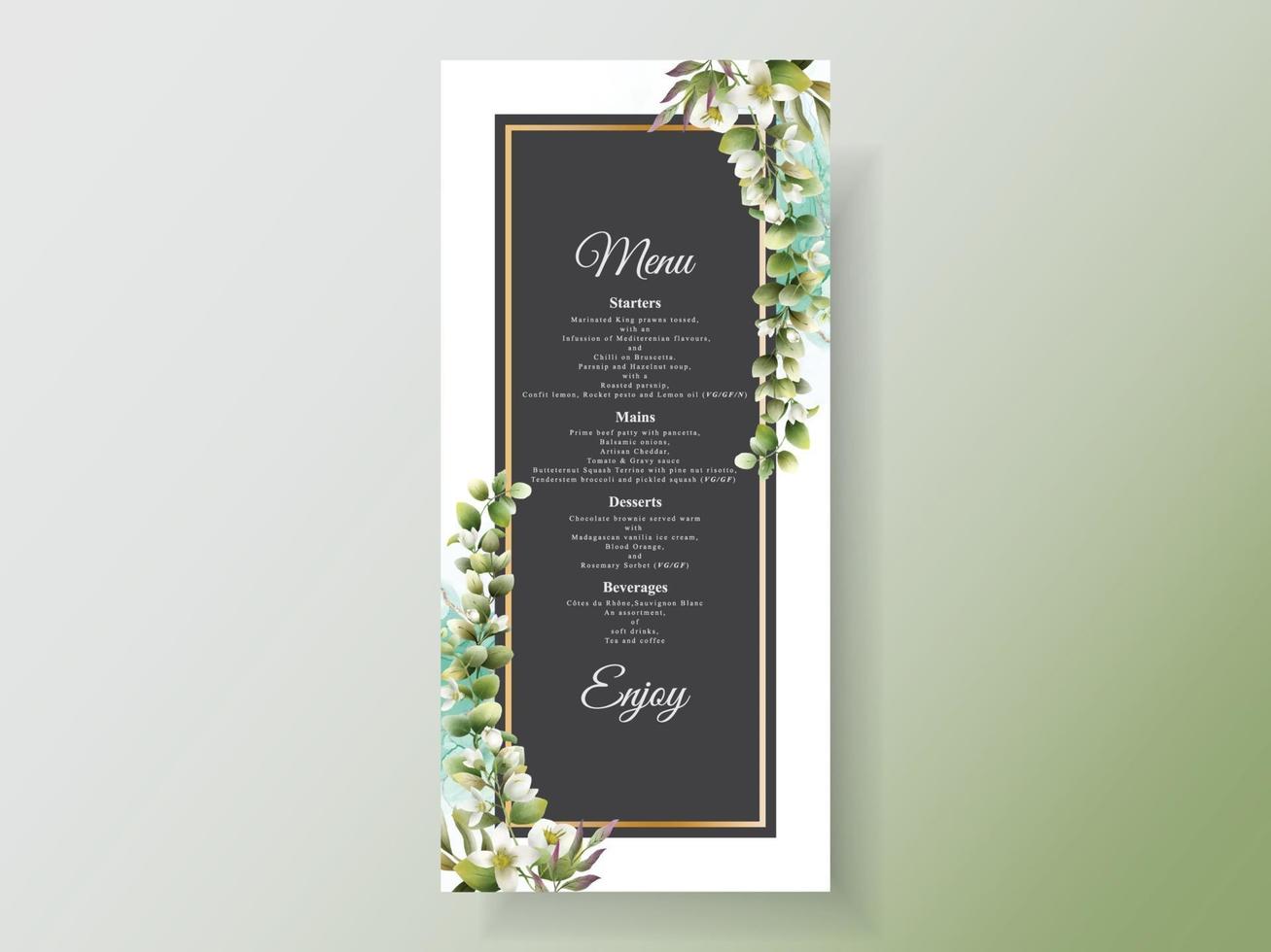 plantilla de invitación de boda dibujada a mano floral verde vector