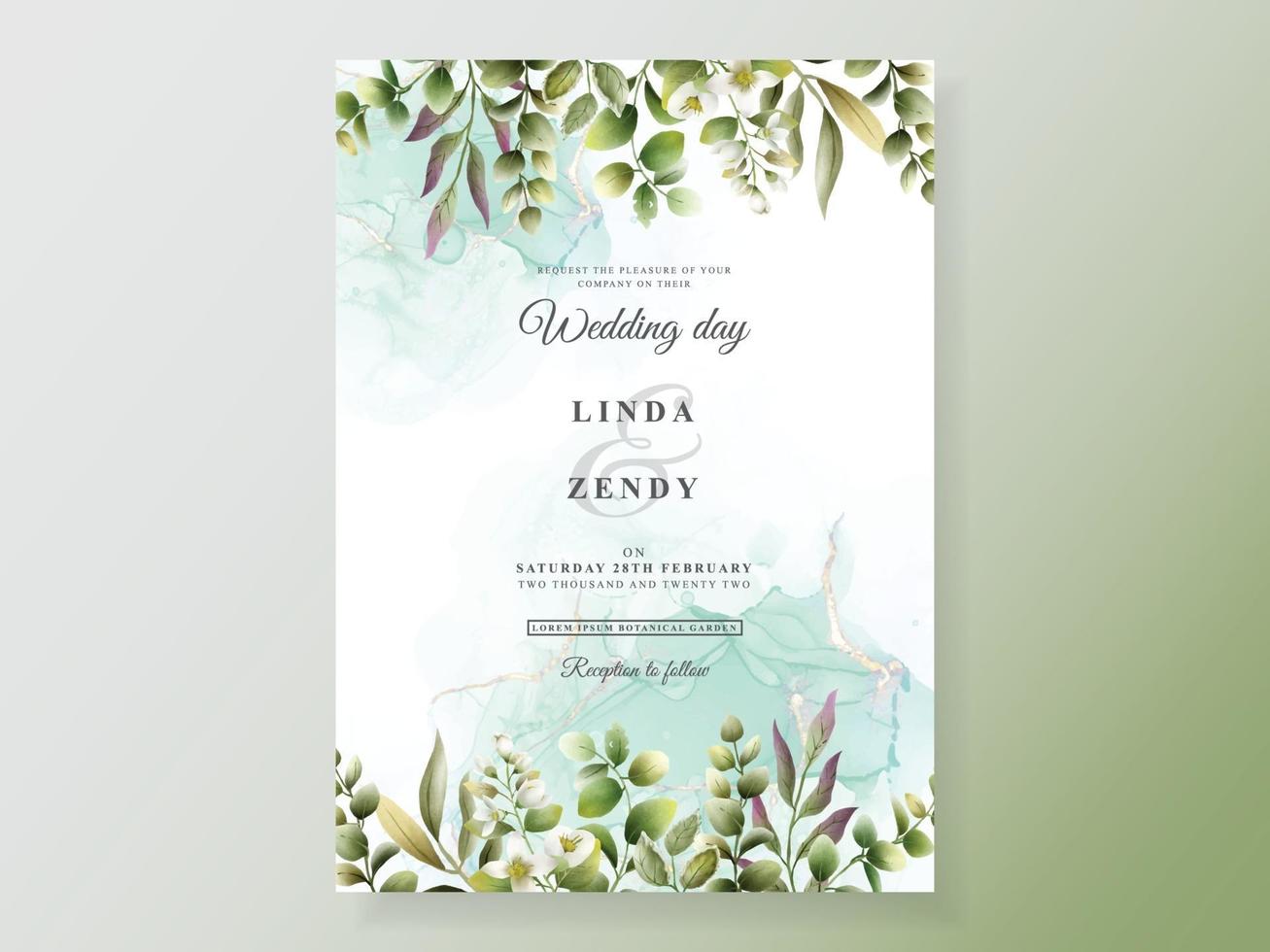 Greenery floral hand drawn wedding invitation template vector