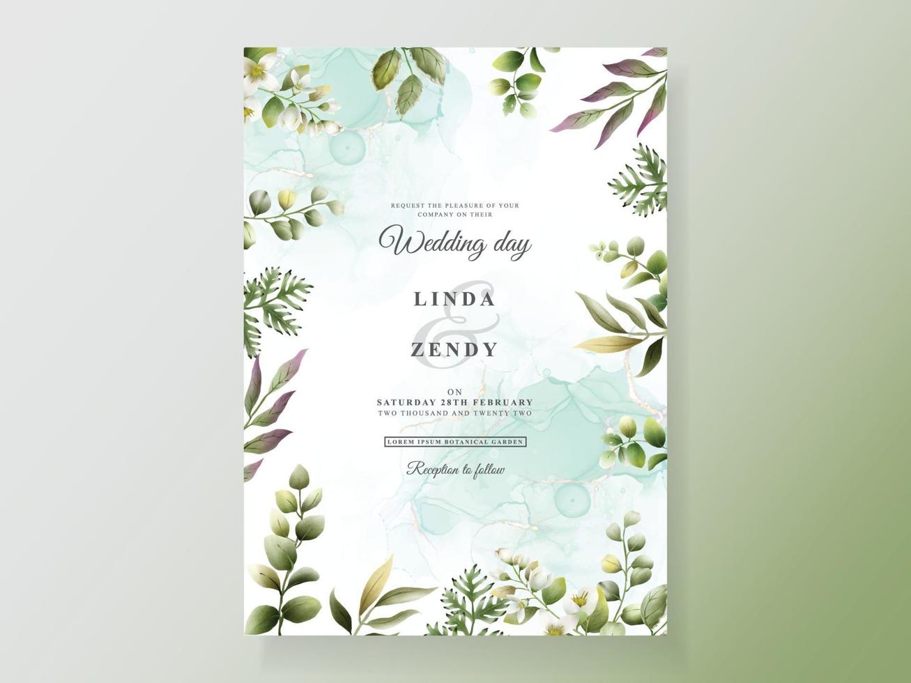 Greenery floral hand drawn wedding invitation template vector