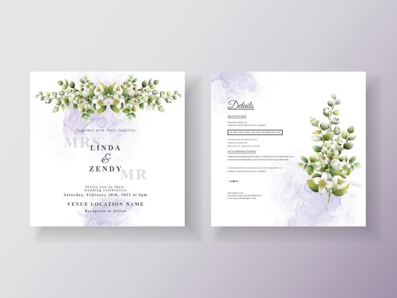 hermosa plantilla floral de invitación de boda dibujada a mano vector