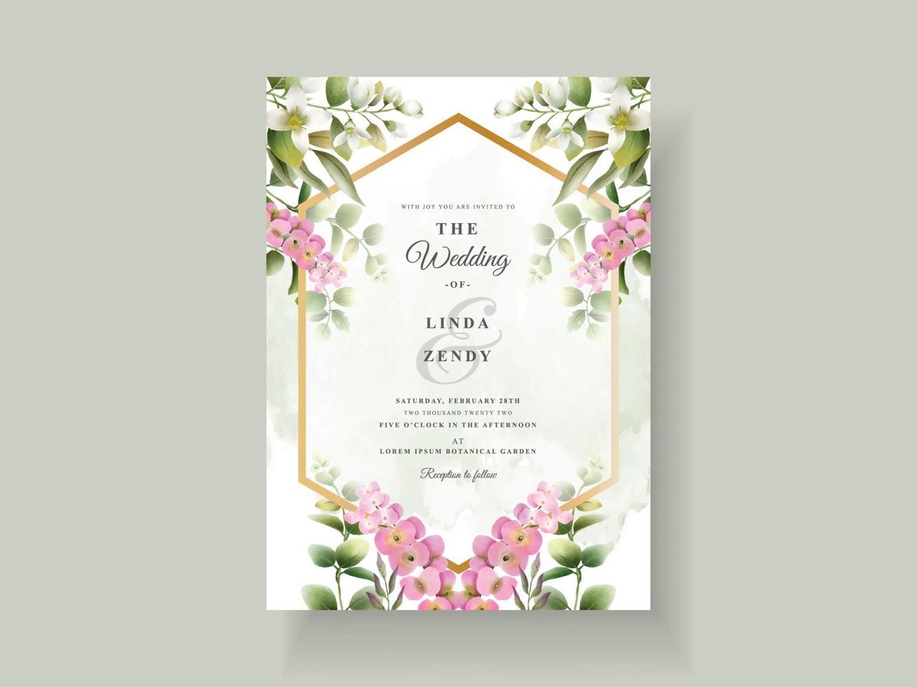 hermosa plantilla de invitación de boda floral vector