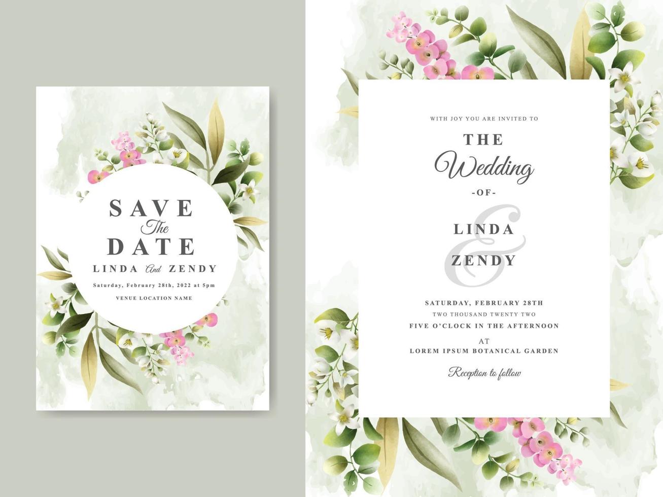 Beautiful floral wedding invitation template vector