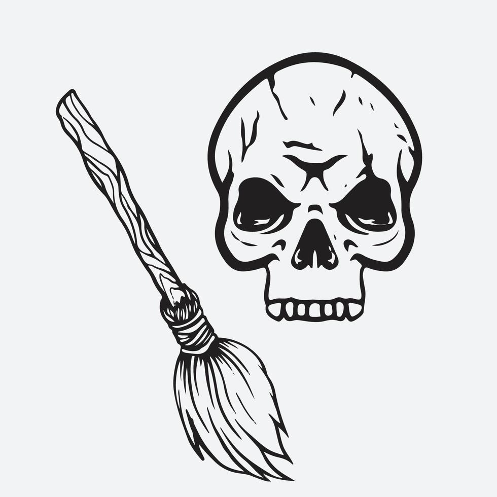 Skull and broom illustration vector