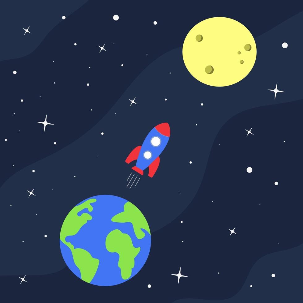 The rocket flies over the Earth to the Moon vector