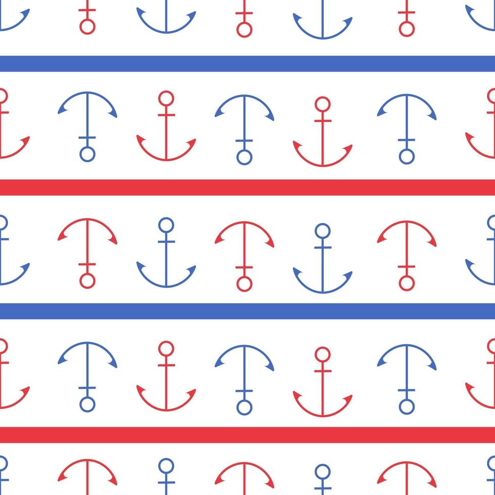 Red and blue anchor and lines seamless pattern vector