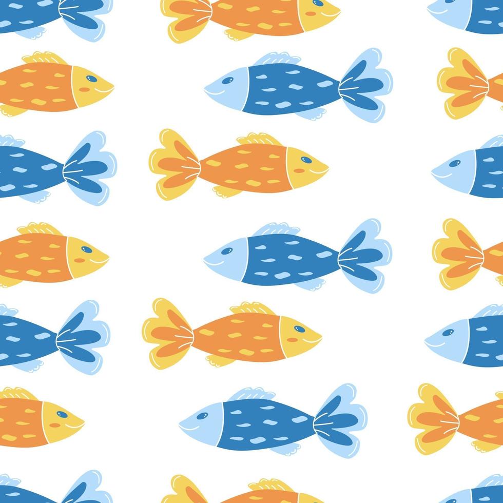 Seamless pattern with yellow and blue fish vector