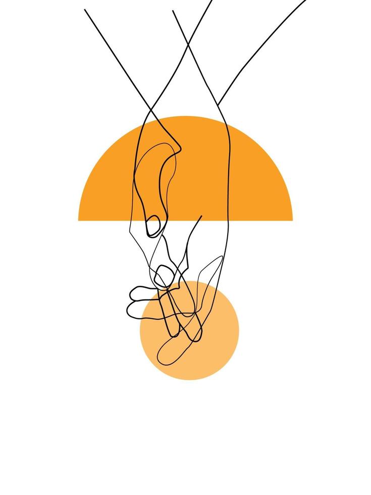 Continuous line vector illustration of two hands