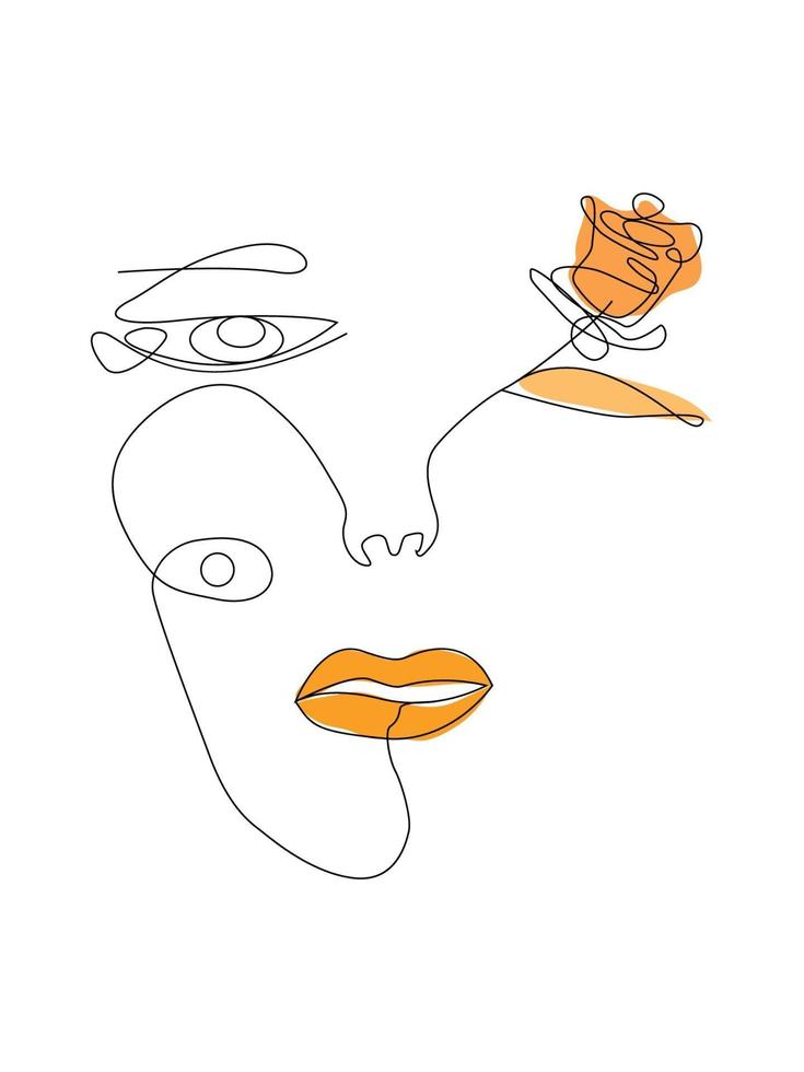 One Line Art Female Face with flower vector